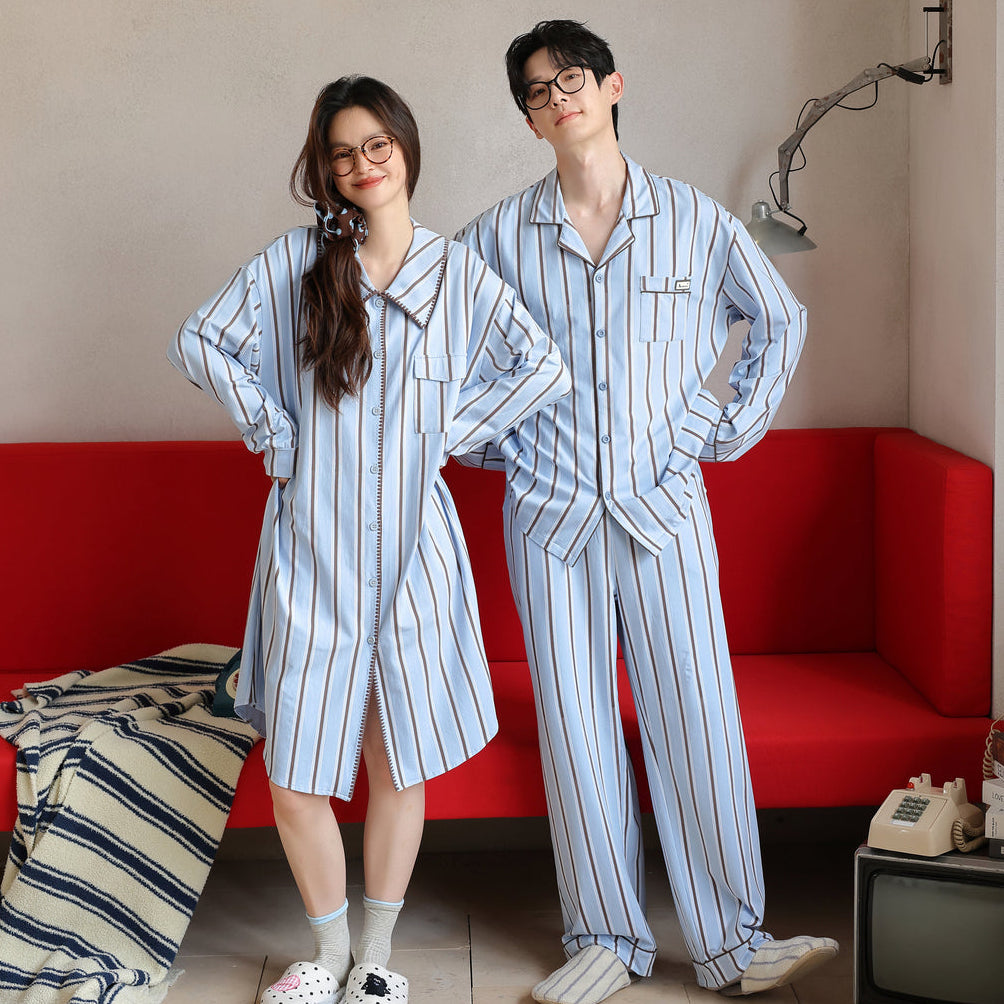 Blue Melody · Couple Cotton Long Sleeve Pajama Set