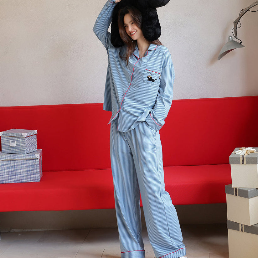 Blueberry Pup · Couple Cotton Long Sleeve Pajama Set