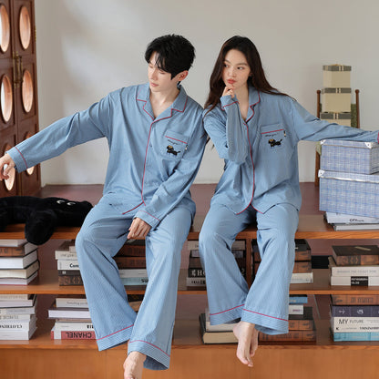 Blueberry Pup · Couple Cotton Long Sleeve Pajama Set
