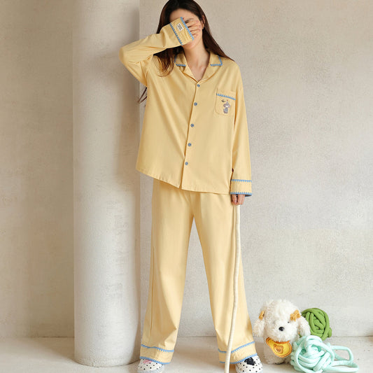Butter Yellow · Women's Cotton Long-Sleeve Pajama Set