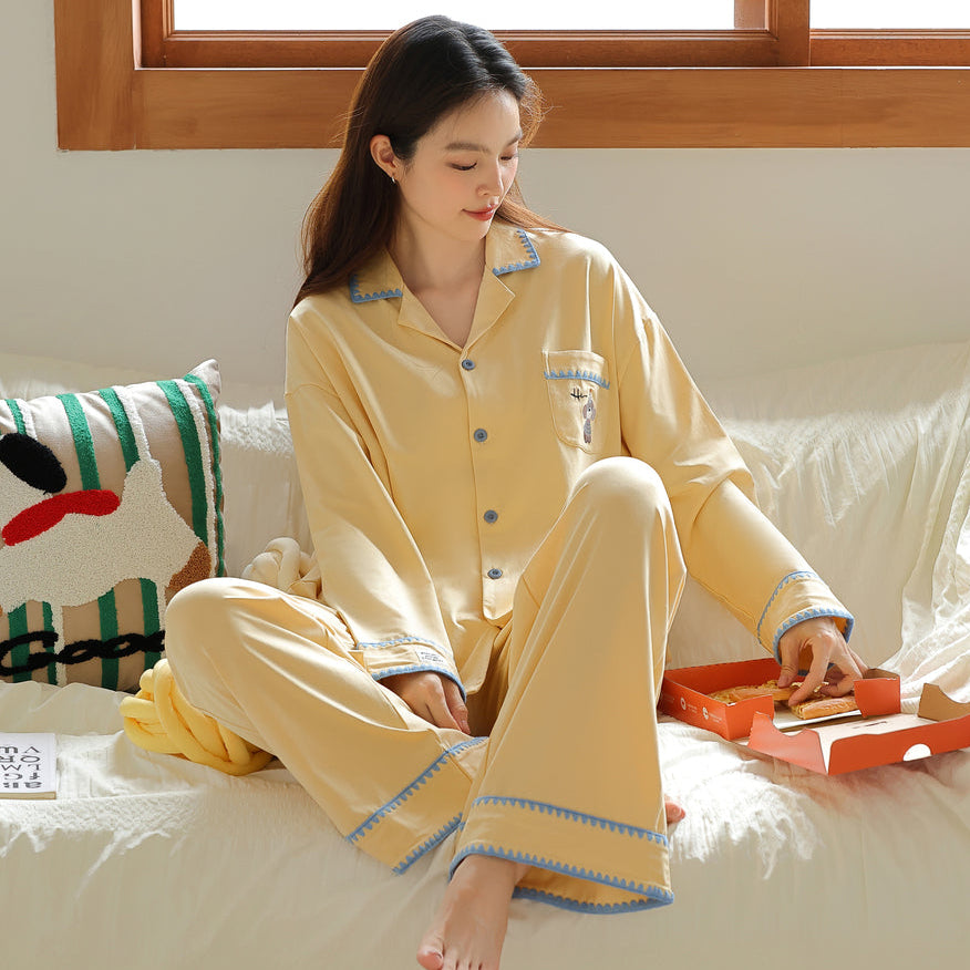 Butter Yellow · Women's Cotton Long-Sleeve Pajama Set