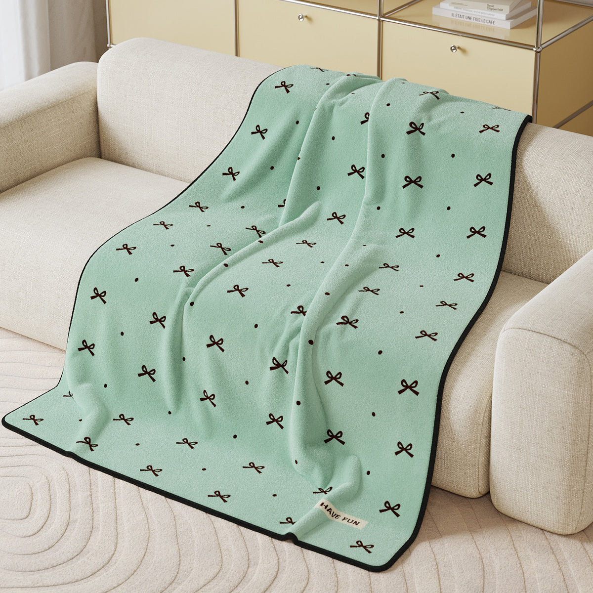 Canelé Ribbon & Dot Flannel Throw Blanket
