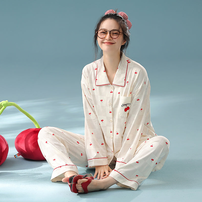 Cherry Picnic · Women's Cotton Long Sleeve Pajama Set