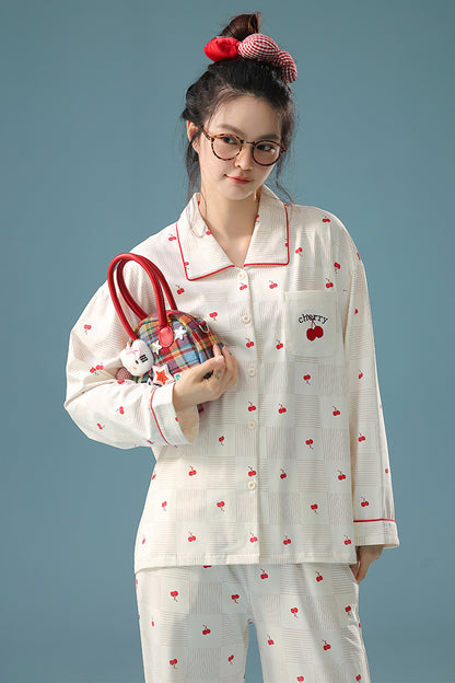 Cherry Picnic · Women's Cotton Long Sleeve Pajama Set
