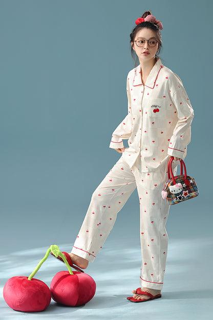 Cherry Picnic · Women's Cotton Long Sleeve Pajama Set