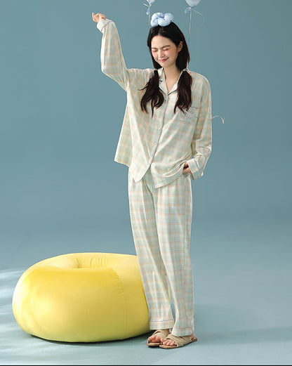 Cloudy Plaid · Women's Cotton Long Sleeve Pajama Set