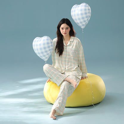 Cloudy Plaid · Women's Cotton Long Sleeve Pajama Set