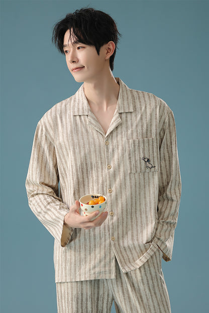 Comfort Home Stripe · Couple Cotton Long Sleeve Pajama Set