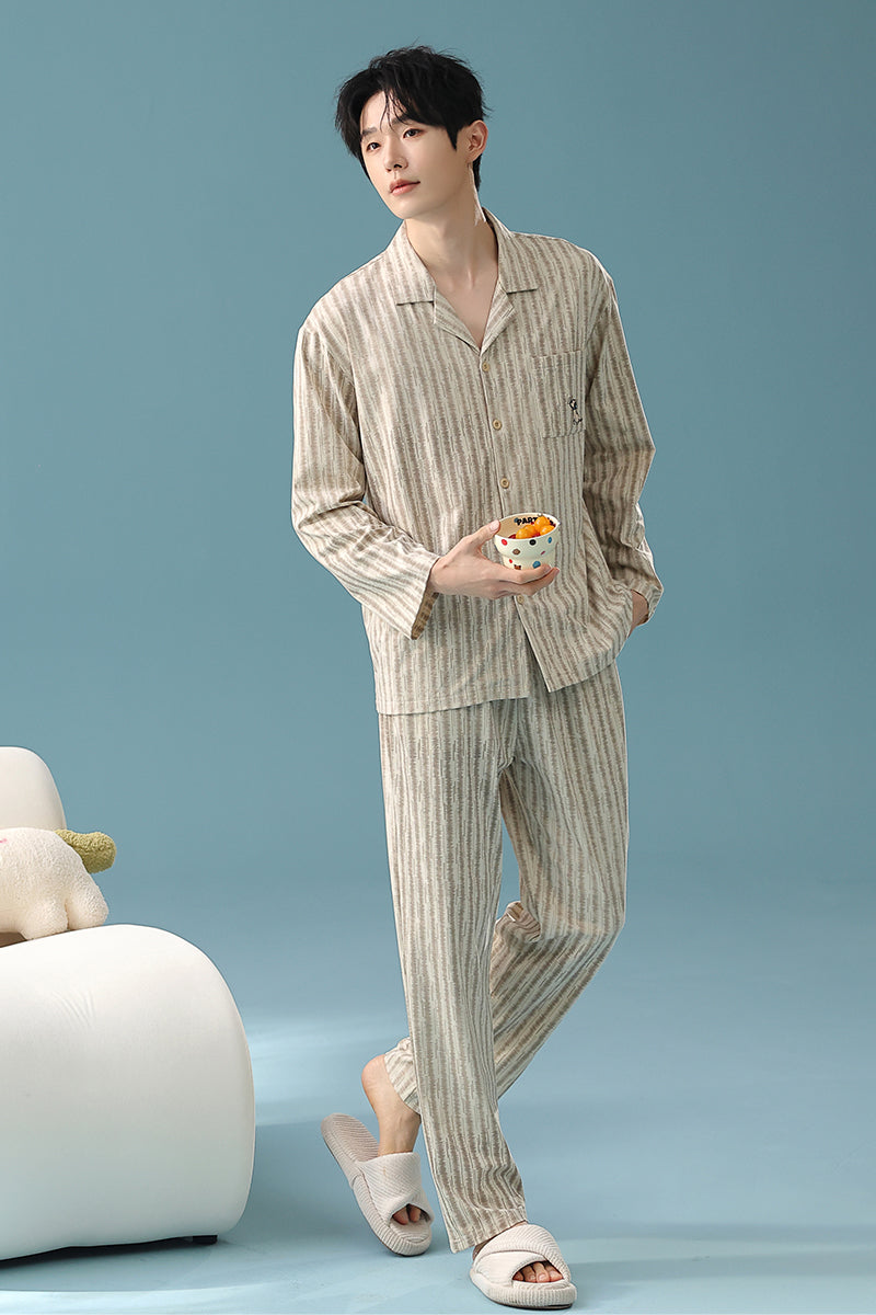 Comfort Home Stripe · Couple Cotton Long Sleeve Pajama Set
