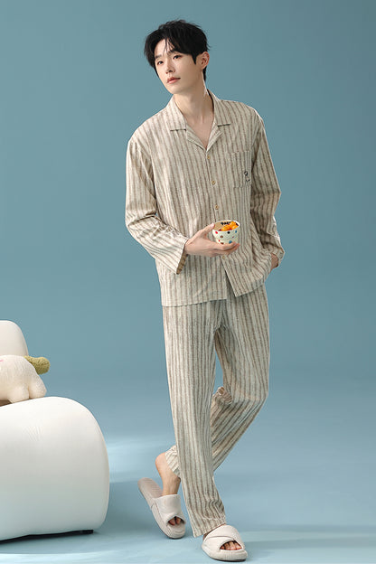 Comfort Home Stripe · Couple Cotton Long Sleeve Pajama Set