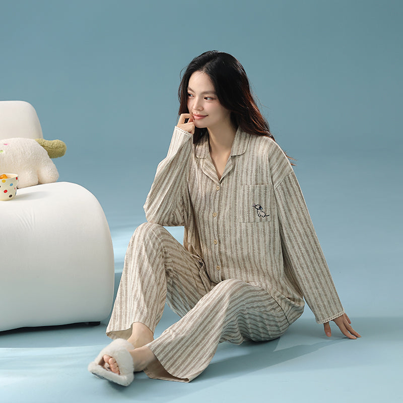 Comfort Home Stripe · Couple Cotton Long Sleeve Pajama Set