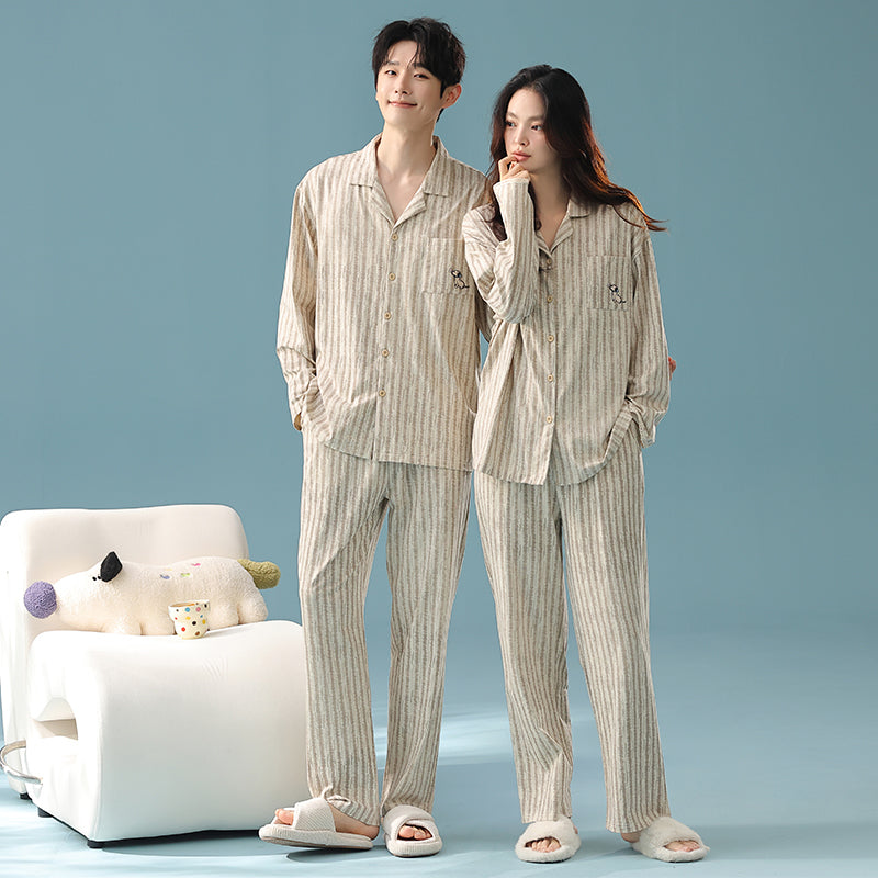 Comfort Home Stripe · Couple Cotton Long Sleeve Pajama Set