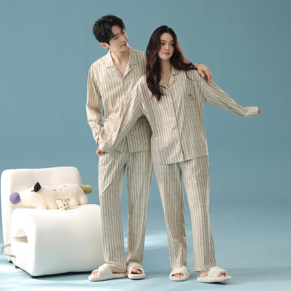 Comfort Home Stripe · Couple Cotton Long Sleeve Pajama Set