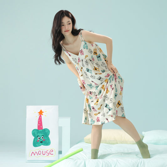 Cozy Tales · Women's Cotton Pajama Set - Short Sleeve & Shorts / Nightdress with Built In Bra