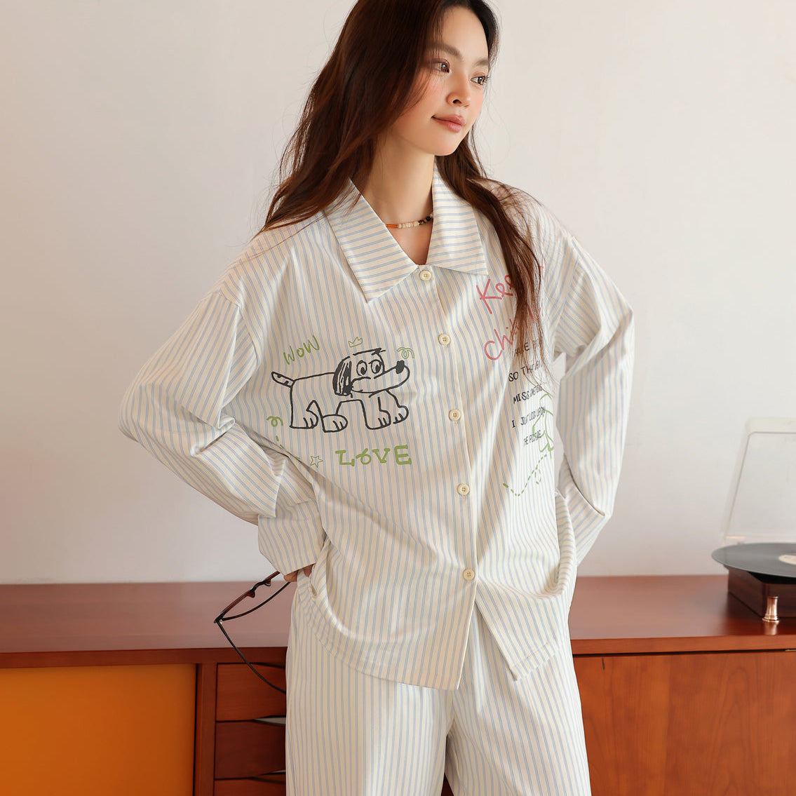 Doodle Pup · Women's Cotton Long-Sleeve Pajama Set