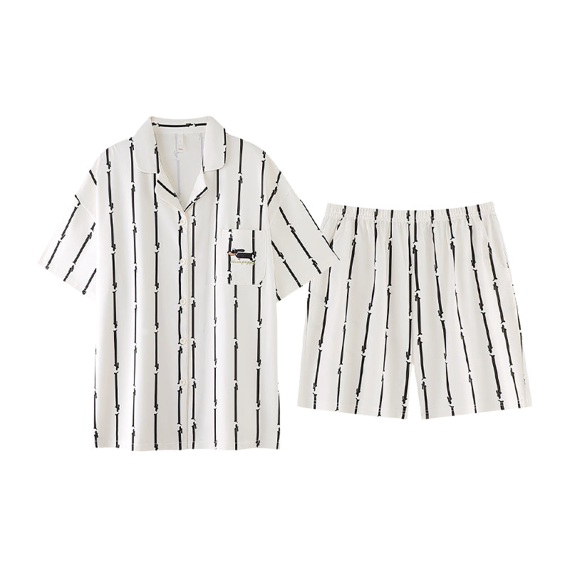 Doodle Stripes  · Couple Cotton Short Sleeve Pajama Set