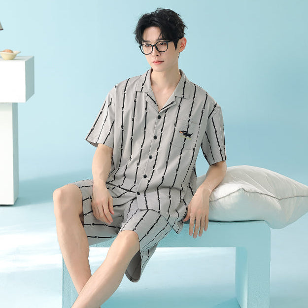 Doodle Stripes  · Couple Cotton Short Sleeve Pajama Set