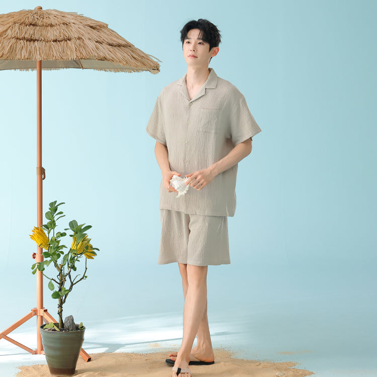 Double-Layer Gauze Short Sleeve Pajama Set