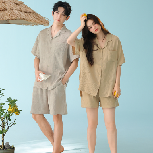 Double-Layer Gauze Short Sleeve Pajama Set