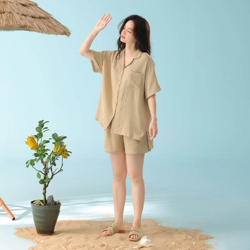 Double-Layer Gauze Short Sleeve Pajama Set
