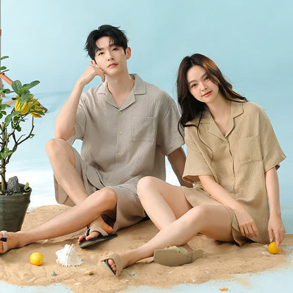 Double-Layer Gauze Short Sleeve Pajama Set