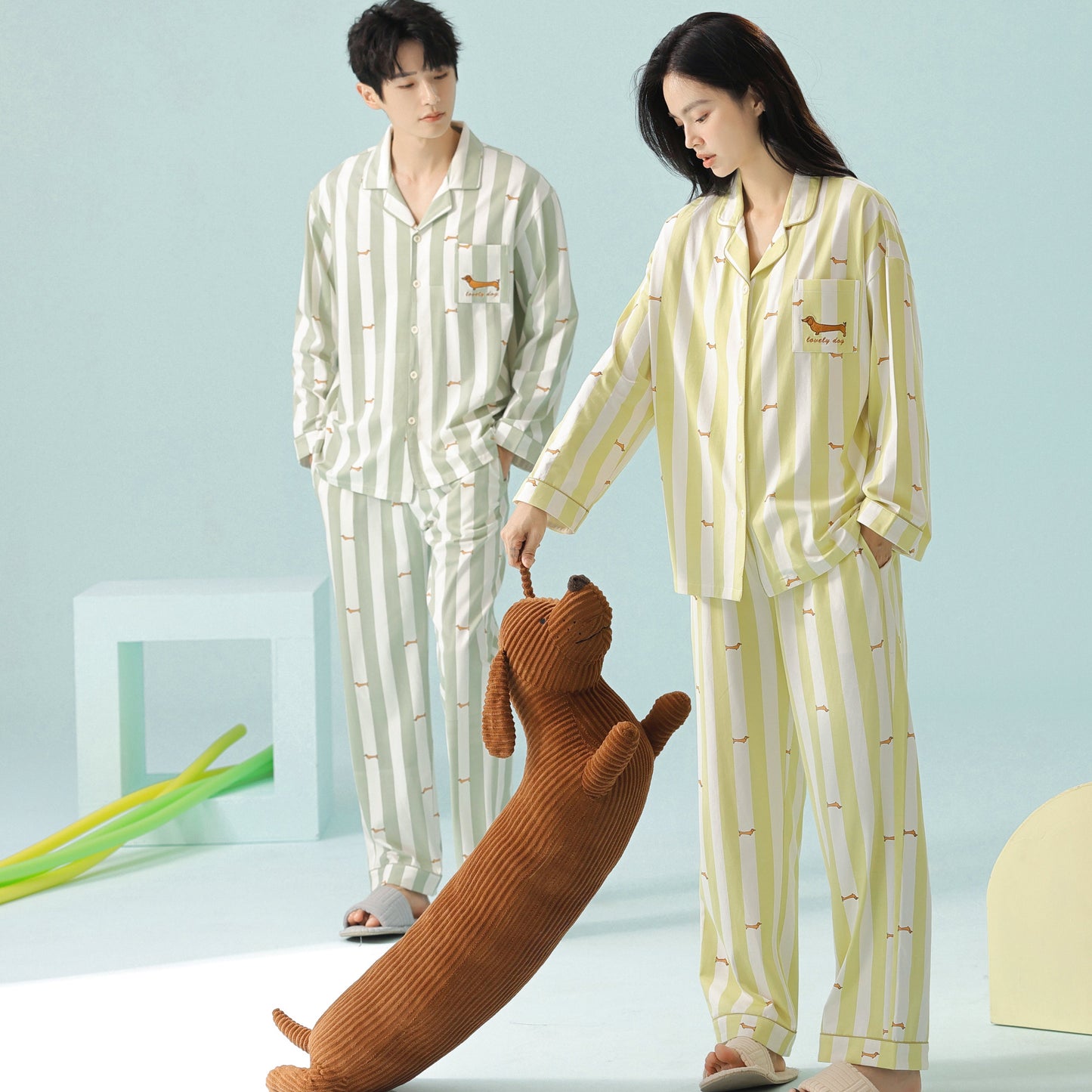 Doxie Moments · Couple Cotton Long Sleeve Pajama Set