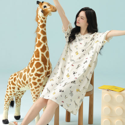 Dreamy Zoo · Women's Cotton Pajama Set - Short Sleeve & Shorts / Nightdress