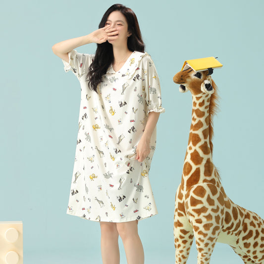 Dreamy Zoo · Women's Cotton Pajama Set - Short Sleeve & Shorts / Nightdress