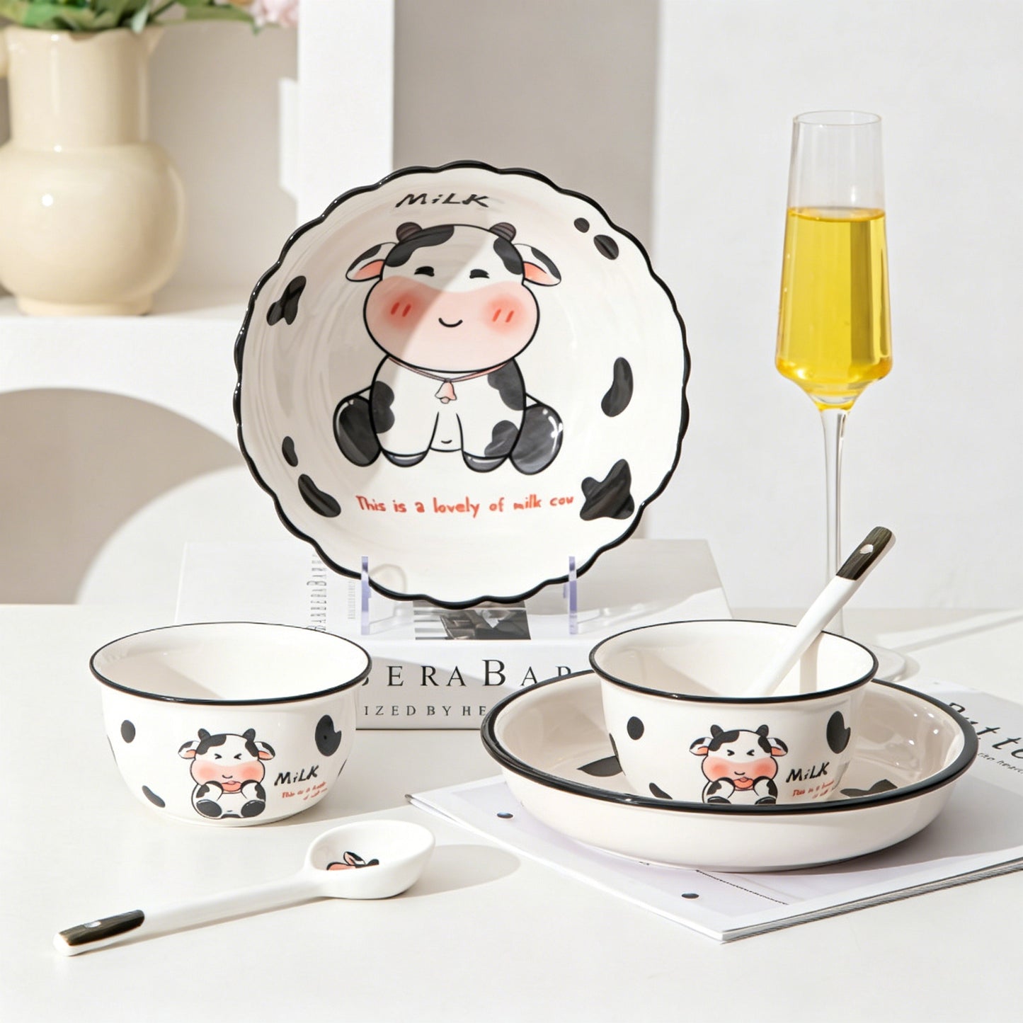 7-Piece Dudu Cow · Ceramic Dinnerware Set