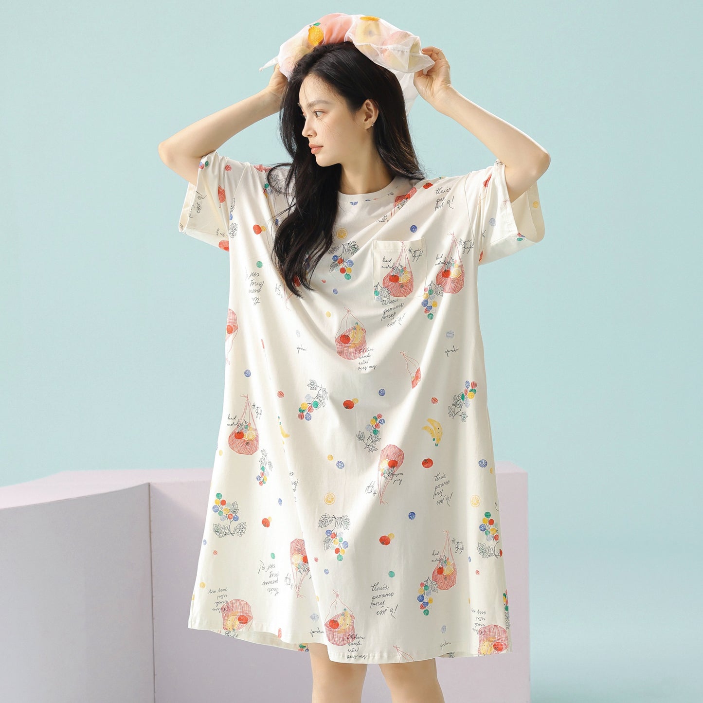 Flora & Fruity · Women's Cotton Pajama Set - Short-Sleeve Nightdress / Camisole Nightdress