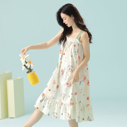 Flora & Fruity · Women's Cotton Pajama Set - Short-Sleeve Nightdress / Camisole Nightdress