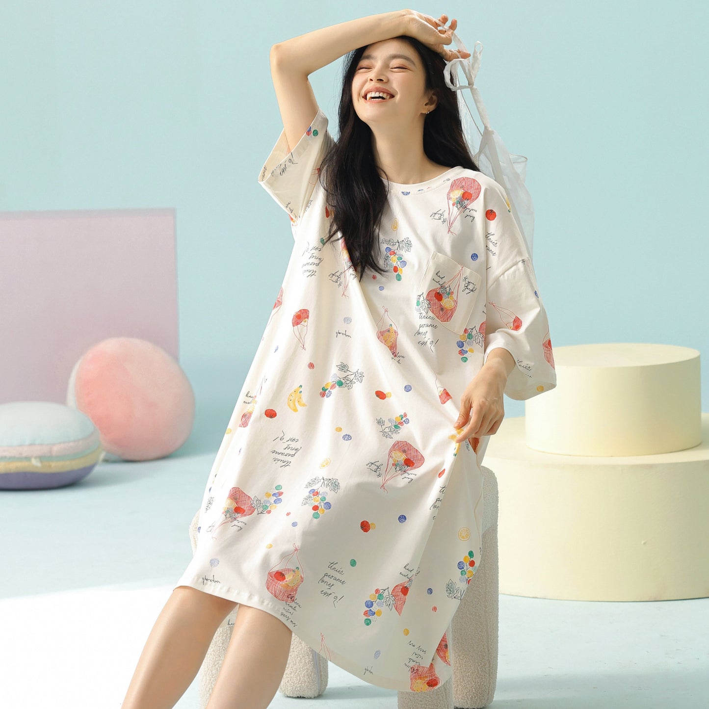 Flora & Fruity · Women's Cotton Pajama Set - Short-Sleeve Nightdress / Camisole Nightdress