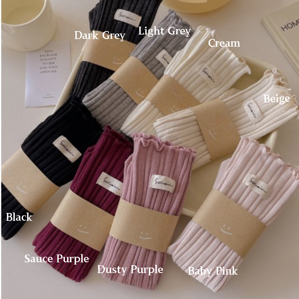 FrillStep · Japanese Ruffle Trim Ribbed Long Socks