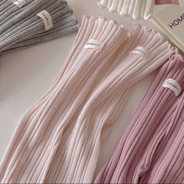 FrillStep · Japanese Ruffle Trim Ribbed Long Socks