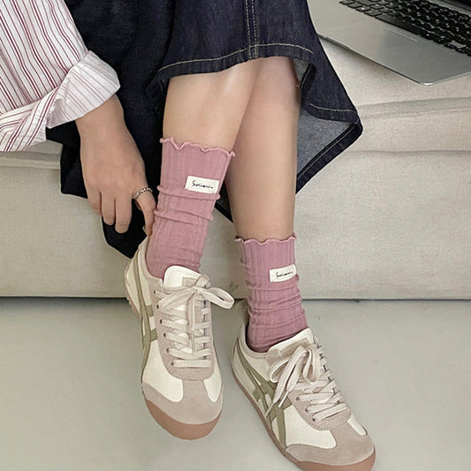 FrillStep · Japanese Ruffle Trim Ribbed Long Socks