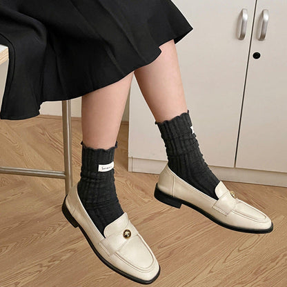 FrillStep · Japanese Ruffle Trim Ribbed Long Socks