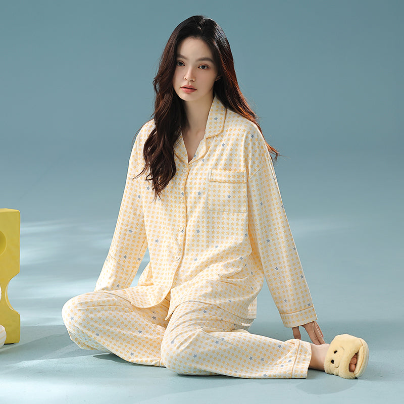 Golden Starry Night · Women's Cotton Long Sleeve Pajama Set