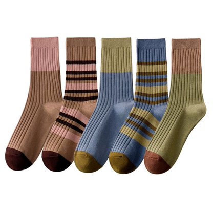 Haze & Stripe · Vintage Striped Ribbed Crew Socks 5 Pairs
