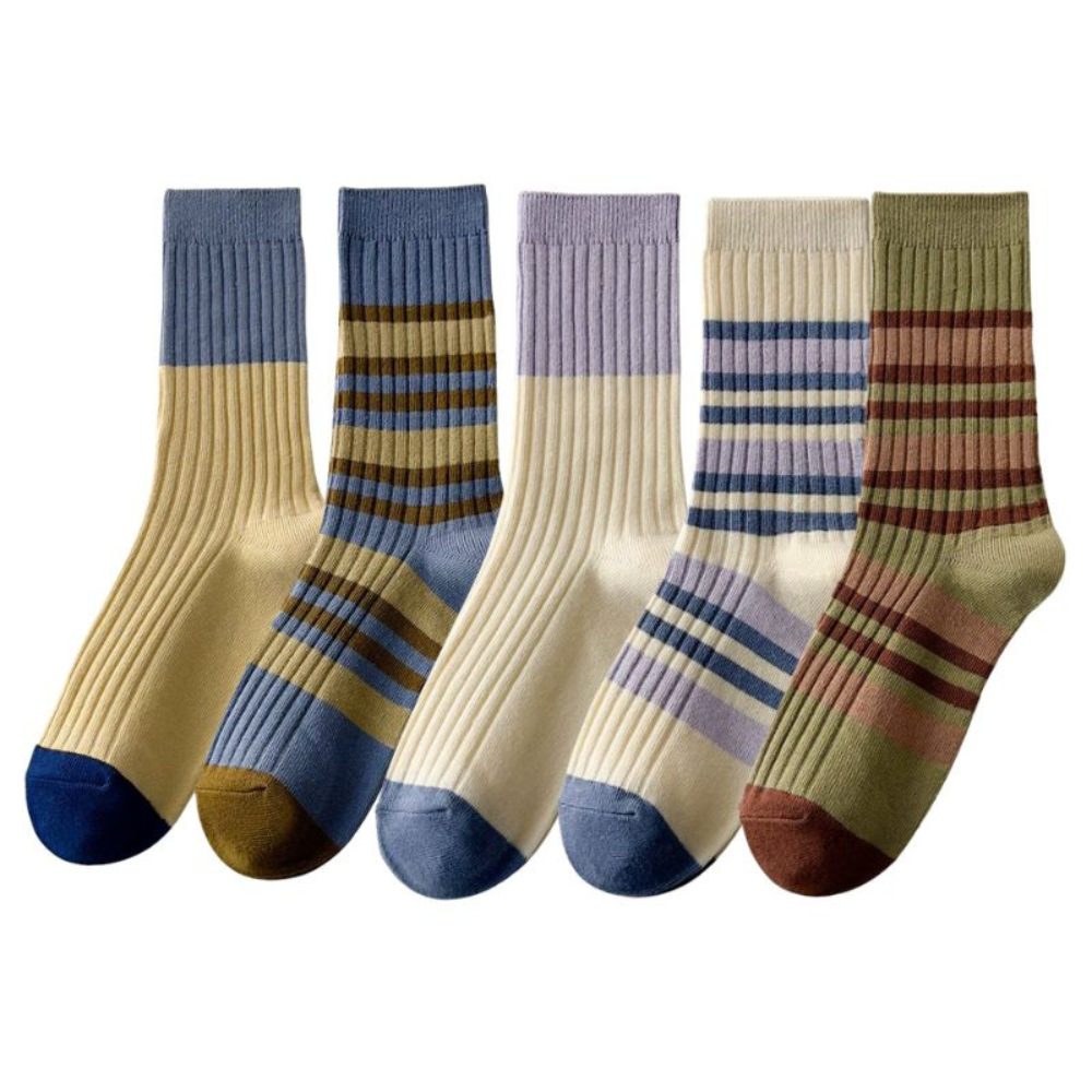 Haze & Stripe · Vintage Striped Ribbed Crew Socks 5 Pairs