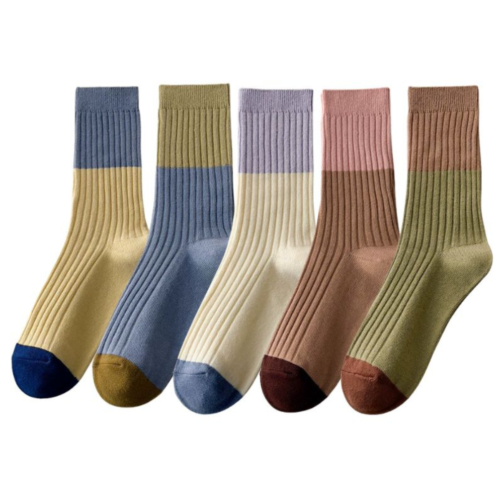 Haze & Stripe · Vintage Striped Ribbed Crew Socks 5 Pairs