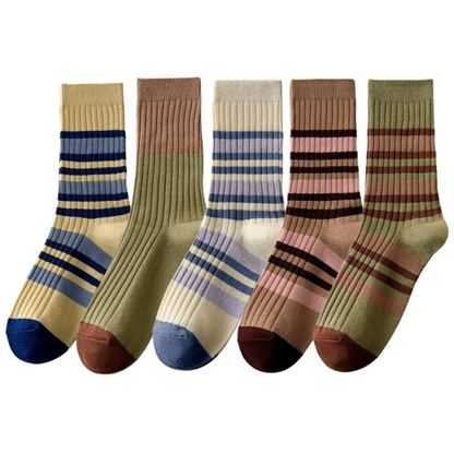 Haze & Stripe · Vintage Striped Ribbed Crew Socks 5 Pairs