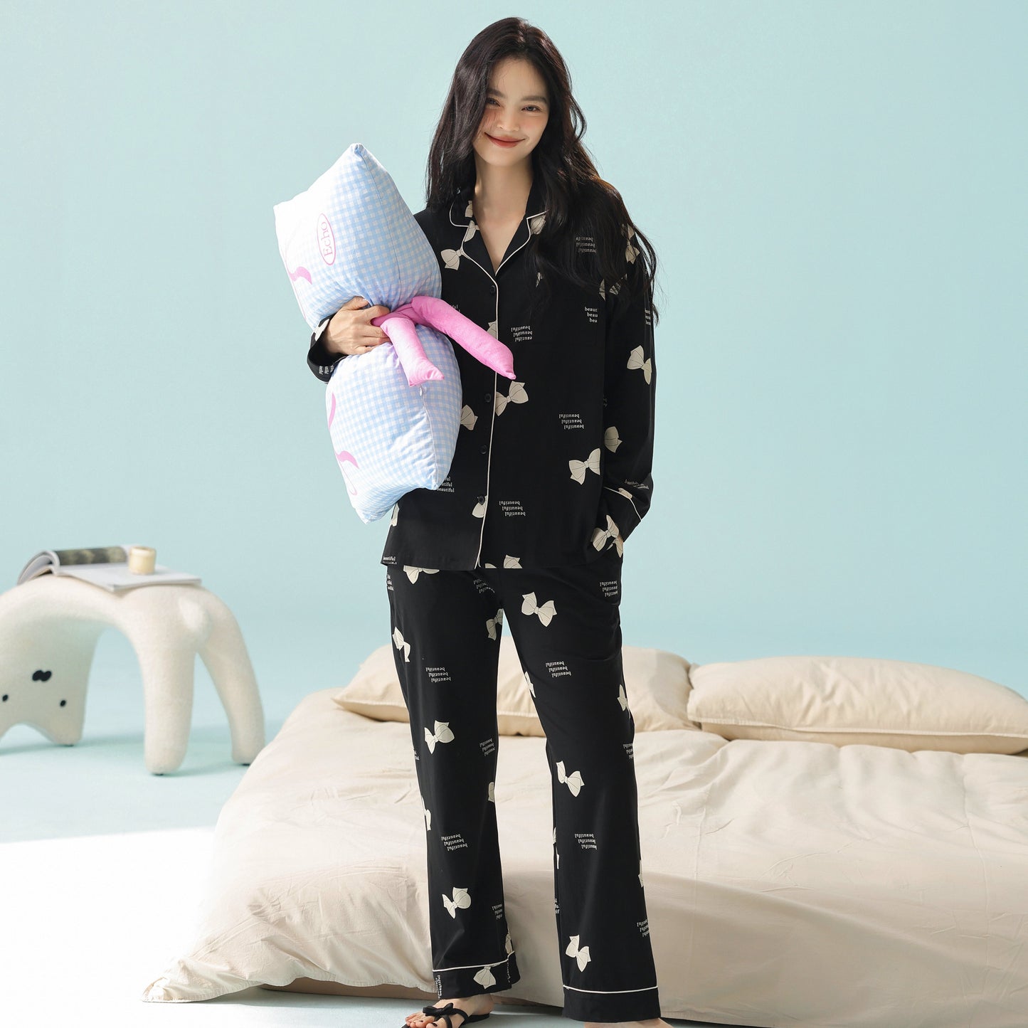 Heart Knot · Women's Cotton Long Sleeve Pajama Set