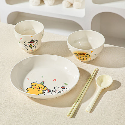 5-Piece Joyful Puppy · Ceramic Dinnerware Set