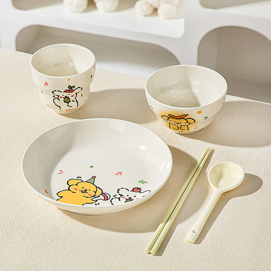 5-Piece Joyful Puppy · Ceramic Dinnerware Set
