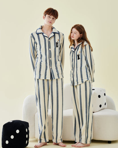 Kitty Stripes · Couple Flannel Pajama Set
