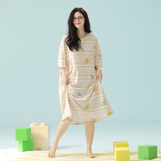 Lemon Pop · Women's Cotton Pajama Set - Short Sleeve & Shorts / Nightdress