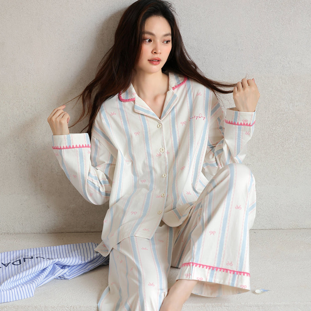 Lucky Bow · Women's Cotton Long-Sleeve Pajama Set