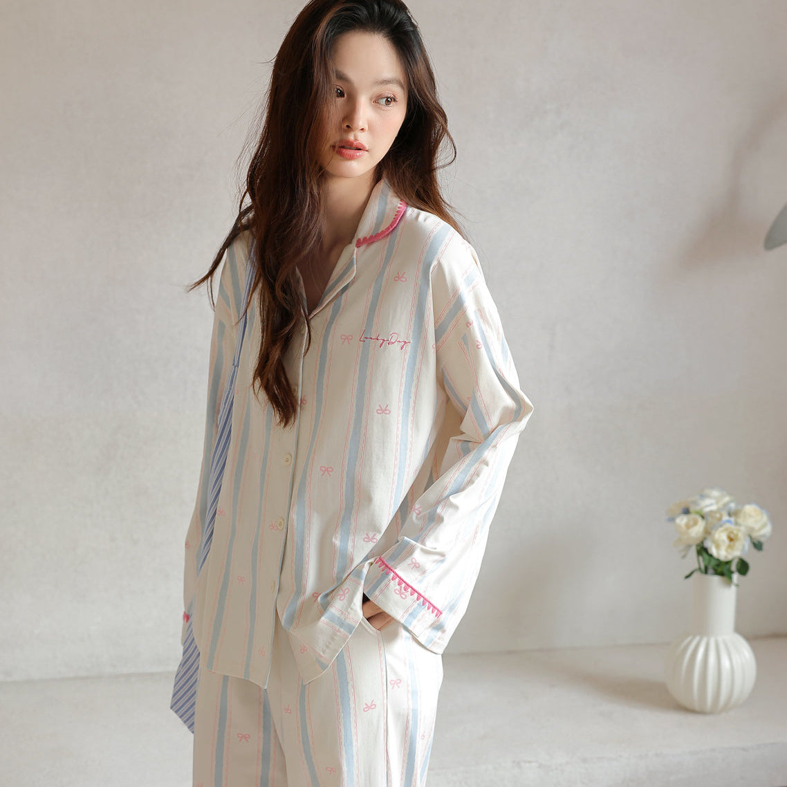 Lucky Bow · Women's Cotton Long-Sleeve Pajama Set