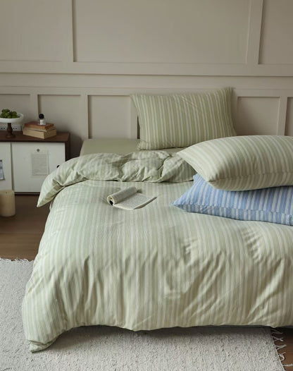 100% Knit Cotton Minimal Stripes Bedding Set