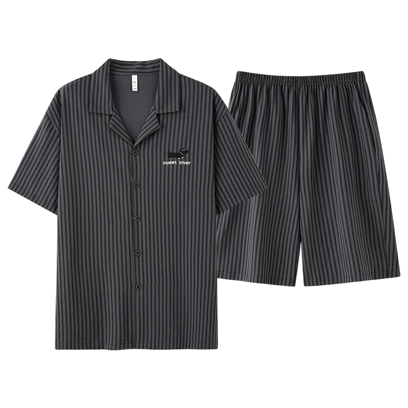 Puppy Stripes · Couple Cotton Short Sleeve Pajama Set